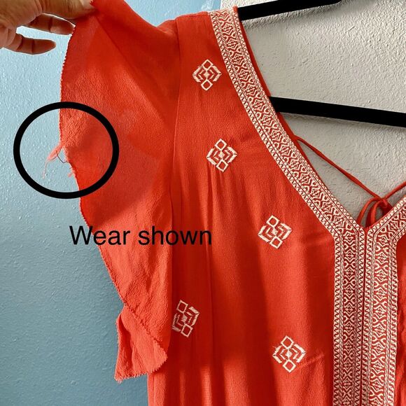 Moon River Anthropologie Orange Embroidered Boho Midi Dress size Medium - Picture 14 of 16